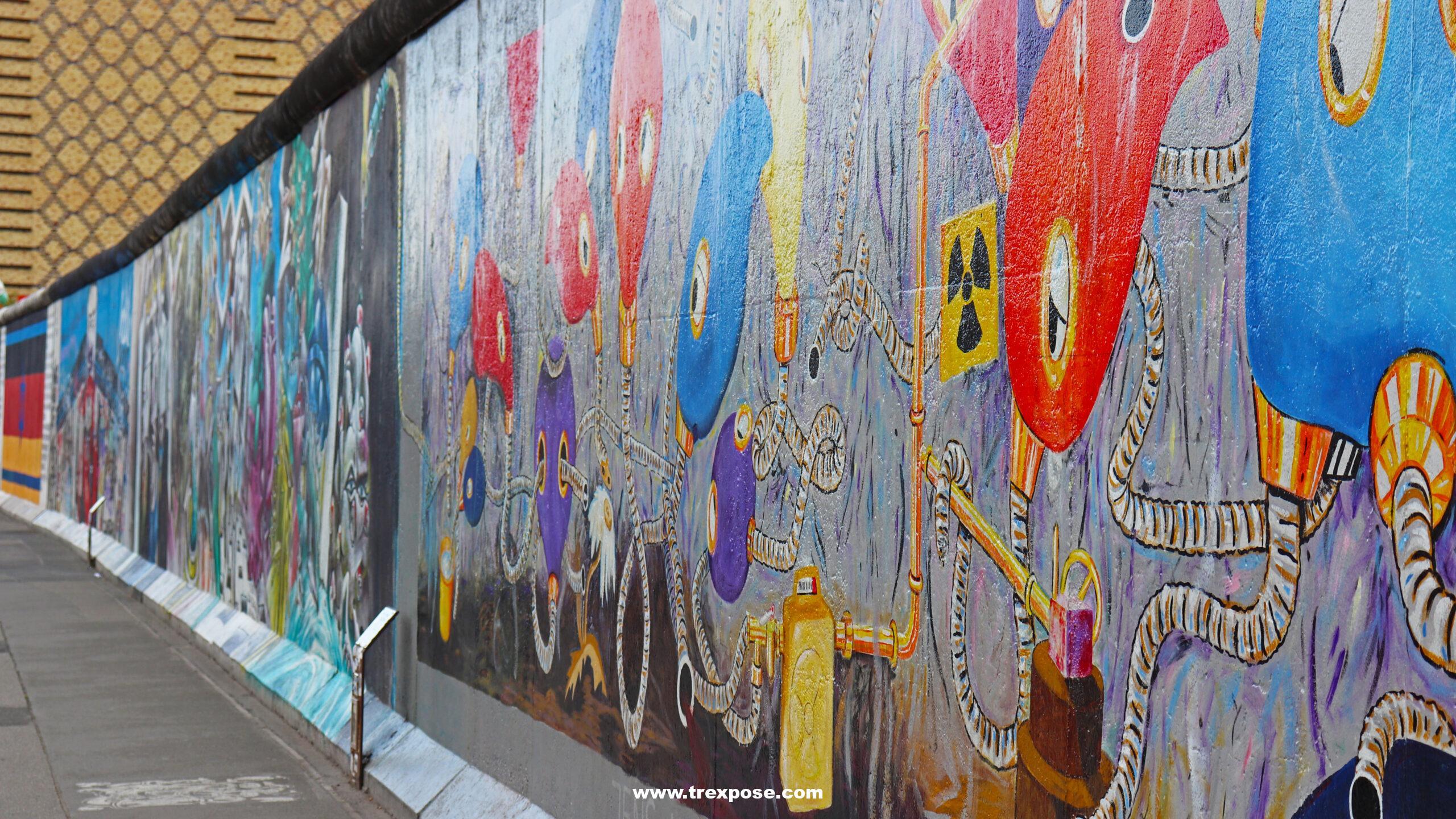 Painted stretch of the Berlin Wall at East Side Gallery, Berlin, Germany.